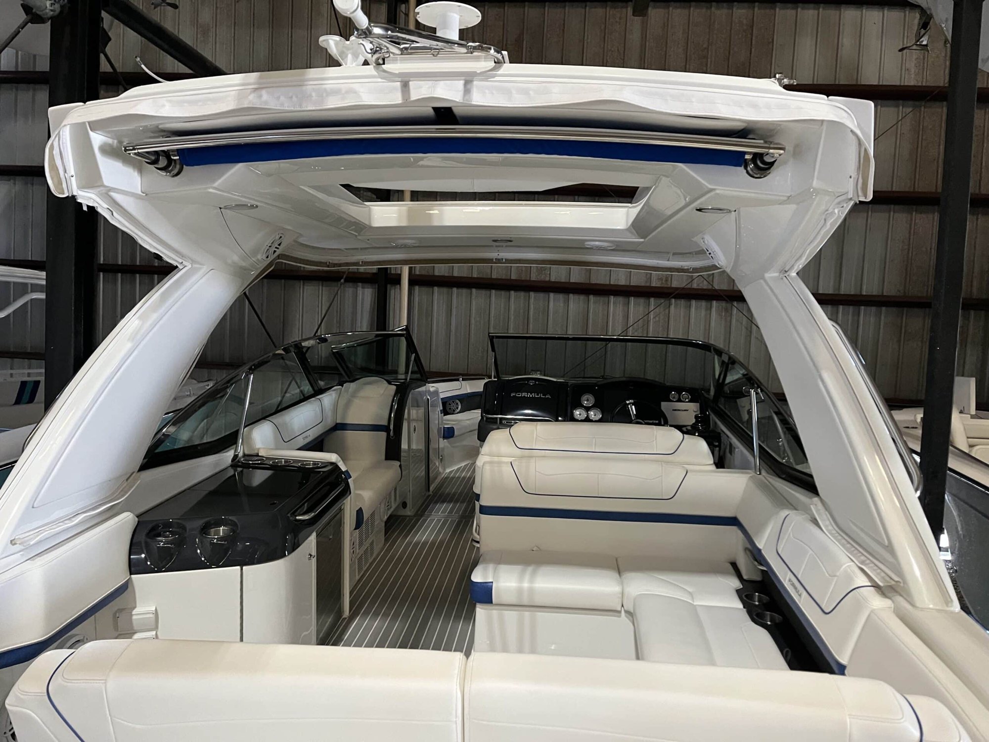 Clean cockpit under a hardtop in an indoor showroom
